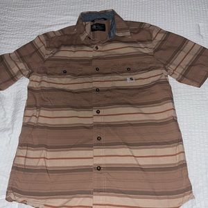 Carhartt short sleeve button down shirt. Mens Medium. Brown and light brown